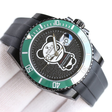 SUBMARINER DATE 40MM CUSTOM GREEN BEZEL BLACK BEAR DIAL