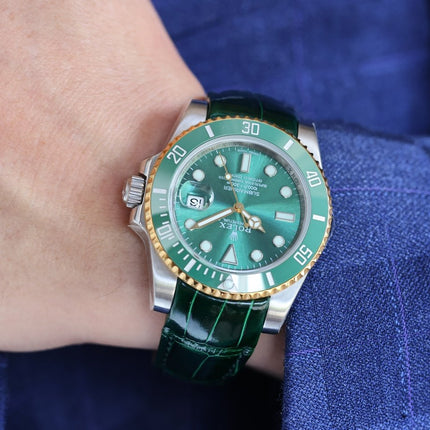 SUBMARINER DATE 40 STEEL CASE GOLD GREEN CERAMIC LEATHER