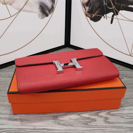HM CLUTCH CONSTANCE 20.5 RED CALFSKIN SILVER HARDWARE