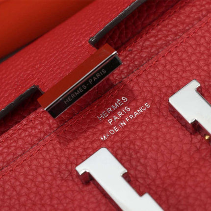 HM CLUTCH CONSTANCE 20.5 RED CALFSKIN SILVER HARDWARE