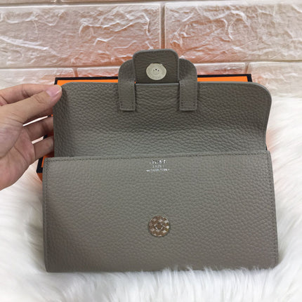HM SNAP LOCK WALLET 19.5 GRAY GRAINED CALFSKIN