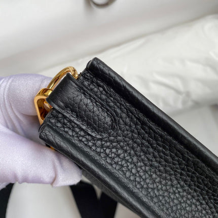 HM 25S EVELYNE 17 CM IN BLACK COWHIDE AND CANVAS WITH GOLD HARDWARE