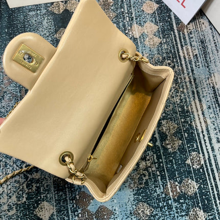 CHANEL 26S FLAP BAG 20 IN LIGHT YELLOW BEIGE LAMBSKIN
