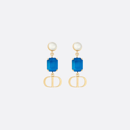 CD 26S BLUE CRYSTAL PEARL DROP EARRINGS IN GOLD TONE METAL 645629