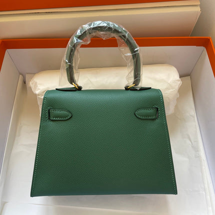 KELLY MINI 20 BAG IN DARK GREEN CALFSKIN WITH GOLD HARDWARE