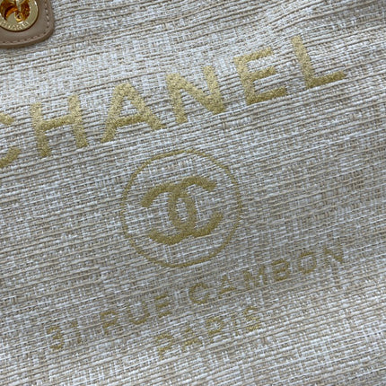 CC DEAUVILLE LARGE 38 TOTE BAG IN BEIGE CANVAS GOLD HARDWARE