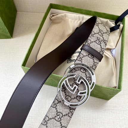 GG MARMONT MONOGRAM BELT 40 MM SILVER HARDWARE