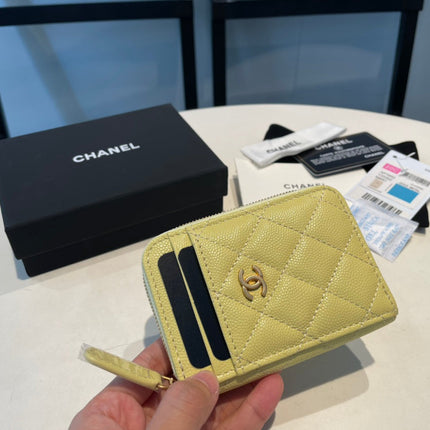 CC ZIPPED COIN PURSE 11 YELLOW GRAINED CALFSKIN