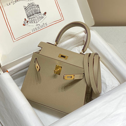 KELLY MINI 20 BAG IN TAN BROWN CALFSKIN WITH GOLD HARDWARE
