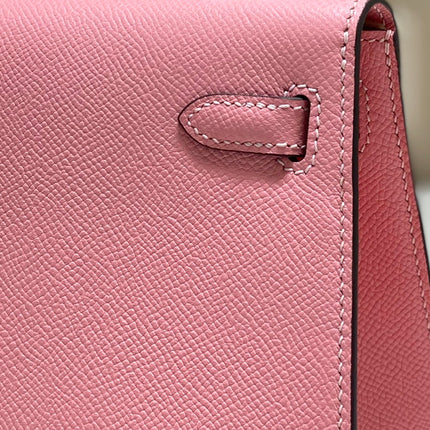 KELLY MINI 20 BAG IN ROUGE PINK CALFSKIN WITH GOLD HARDWARE