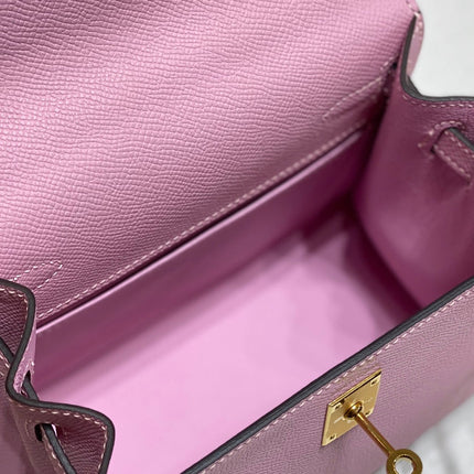KELLY MINI 20 BAG IN BABY PINK CALFSKIN WITH GOLD HARDWARE
