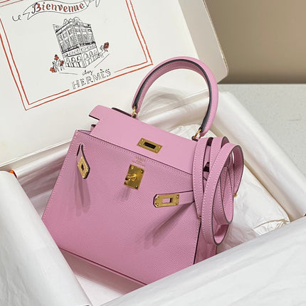 KELLY MINI 20 BAG IN BABY PINK CALFSKIN WITH GOLD HARDWARE