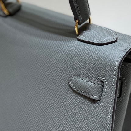 KELLY MINI 20 BAG IN SHARK GRAY CALFSKIN WITH GOLD HARDWARE