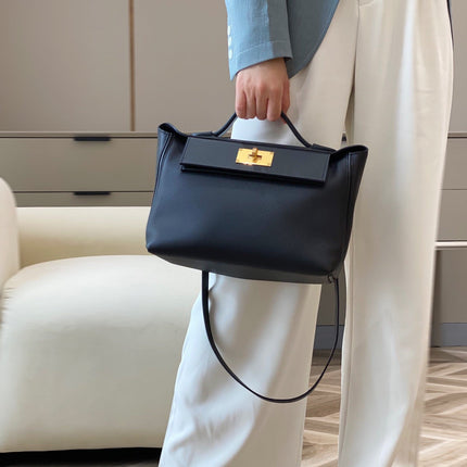 MINI 24/24 29CM IN BLACK EVERCOLOR CALFSKIN GOLD KELLY BUCKLE
