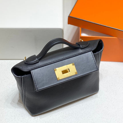 MINI 24/24 21CM IN BLACK EVERCOLOR CALFSKIN GOLD KELLY BUCKLE