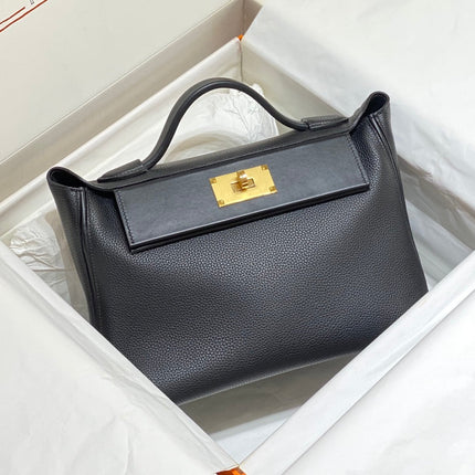 MINI 24/24 29CM IN BLACK EVERCOLOR CALFSKIN GOLD KELLY BUCKLE