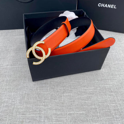 CHANEL 26S BELT 30 MM IN ORANGE CALFSKIN WITH GOLD HARDWARE 661518