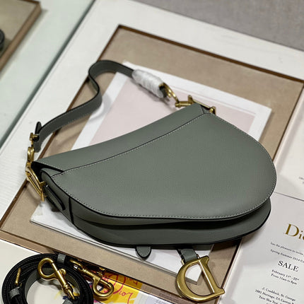 DIOR 26S SADDLE BAG 19 IN STONE GREY CALFSKIN