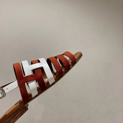 EPHESE SANDAL CARAMEL AND WHITE CALFSKIN