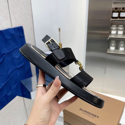 BURBERRY 26S STRAP SANDALS IN BLACK AND BEIGE CALFSKIN
