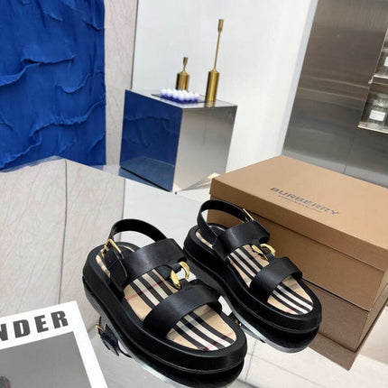 BURBERRY 26S STRAP SANDALS IN BLACK AND BEIGE CALFSKIN