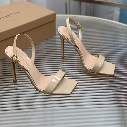 GIANVITO ROSSI 26S RIBBON HEELS 105 MM IN LIGHT BEIGE PATENT LAMBSKIN