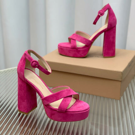 GIANVITO ROSSI 26S PLATFORM SANDALS 115 MM IN DARK PINK SUEDE