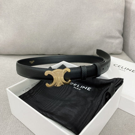 CELINE 25S TRIOMPHE BELT 25MM IN BLACK CALFSKIN GOLD HARDWARE 580679