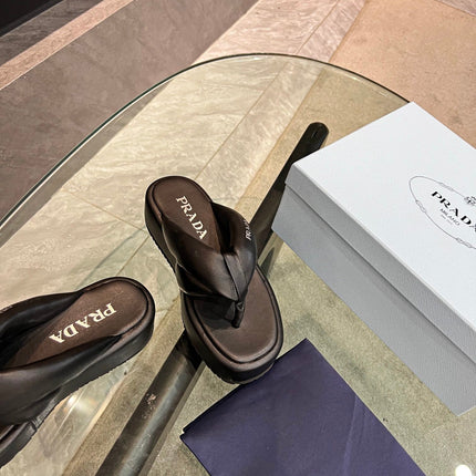 PRA THONG FLATFORM SANDALS BLACK LAMBSKIN