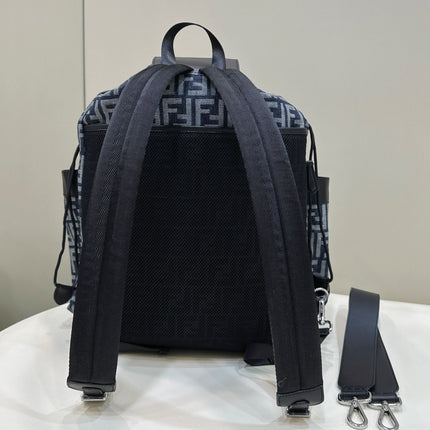 FENDI STRIKE LARGE 46 FF MIDNIGHT BLUE JACQUARD FABRIC BACKPACK
