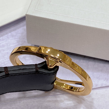 CL LARGE 35MM TWIN TRIOMPHE BELT IN BLACK AND BROWN CALFSKIN GOLD HARDWARE