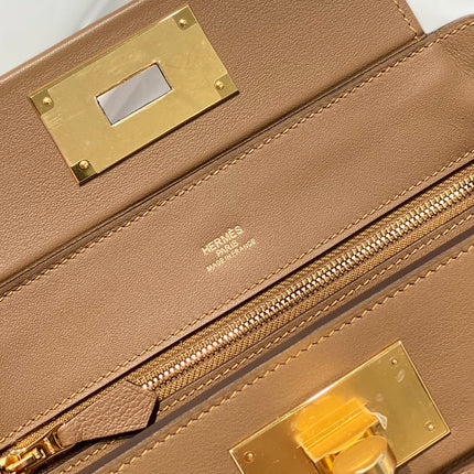 MINI 24/24 21CM IN BEIGE MARFA EVERCOLOR CALFSKIN GOLD KELLY BUCKLE