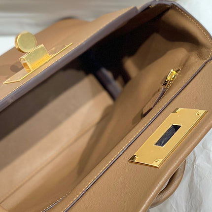 MINI 24/24 21CM IN BEIGE MARFA EVERCOLOR CALFSKIN GOLD KELLY BUCKLE