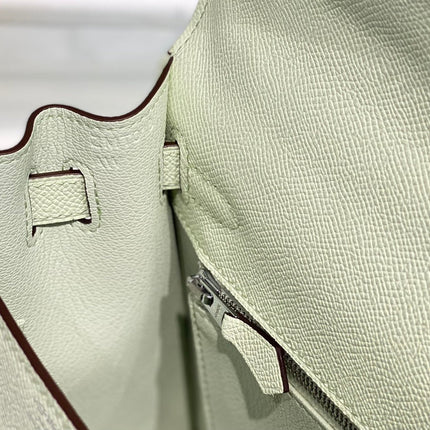 KELLY 28CM IN VERT FIZZ SWIFT CALFSKIN SILVER HARDWARE