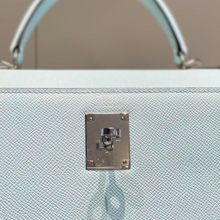 KELLY 28CM IN BLUE BRUME EPSOM CALFSKIN PALLADIUM HARDWARE