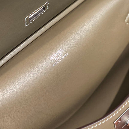 HM JYPSIERE SHOULDER BAG 23 IN WOOD BROWN CALFSKIN SILVER HARDWARE