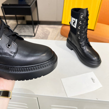 FENDI MARTIN BOOTS IN BLACK CALFSKIN AND FUR