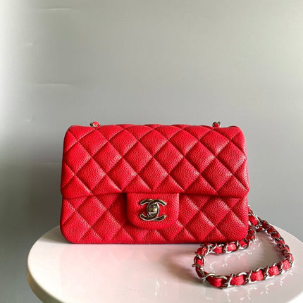 MINI RECTANGLE FLAP BAG 20CM RED CAVIAR SILVER HARDWARE