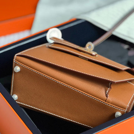 KELLY DESORDRE 20 IN BRONZE BROWN EPSOM LEATHER WITH GOLD HARDWARE