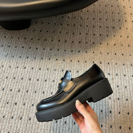 MIUMIU 26S LOAFERS IN BLACK BRUSHED CALFSKIN