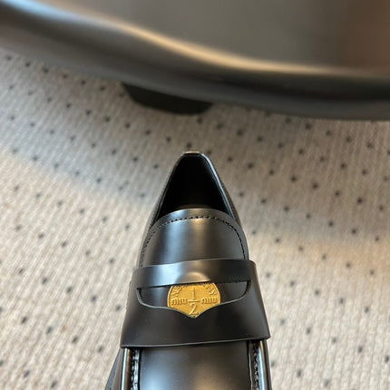 MIUMIU 26S LOAFERS IN BLACK BRUSHED CALFSKIN