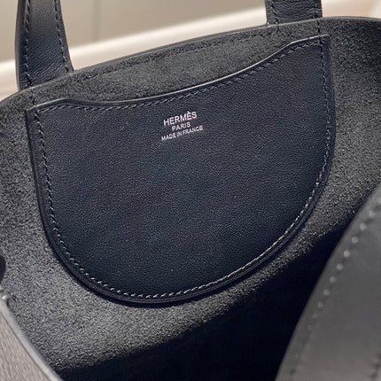 HERMES 25S IN THE LOOP 18 IN BLACK CALFSKIN SILVER HARDWARE