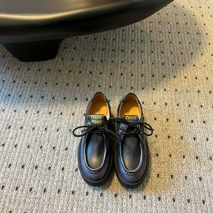 MIUMIU 26S LACED FUME SHOES IN BLACK CALFSKIN