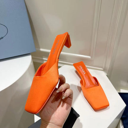 PRA SQUARE TOE MULES BRIGHT ORANGE SATIN
