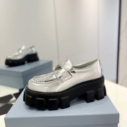 PRA BRUSHED LEATHER MONOLITH LOAFERS SILVER