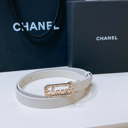 CC 20MM BELT RECTANGLE BUCKLE IN WHITE CALFSKIN GOLD HARDWARE