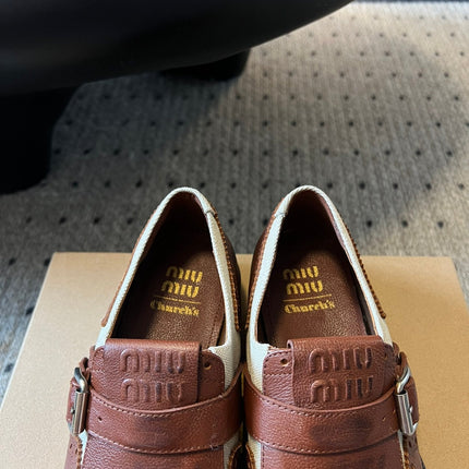 MIUMIU 26S FRINGE BUCKLE LOAFERS IN BROWN CALFSKIN