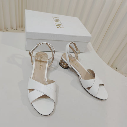 DIOR 26S METALLIC-HEEL SANDALS 40 MM IN WHITE LAMBSKIN
