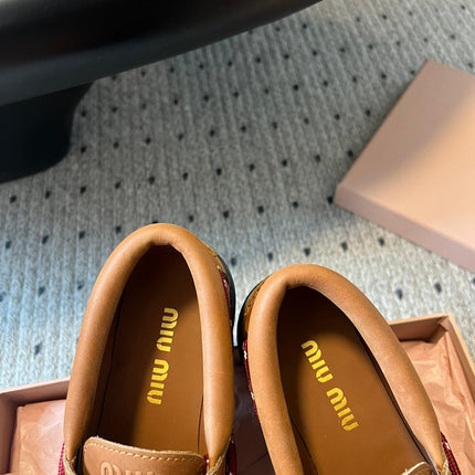 MIUMIU 26S CHUNKY SOLE LOAFERS IN TAN BROWN CALFSKIN