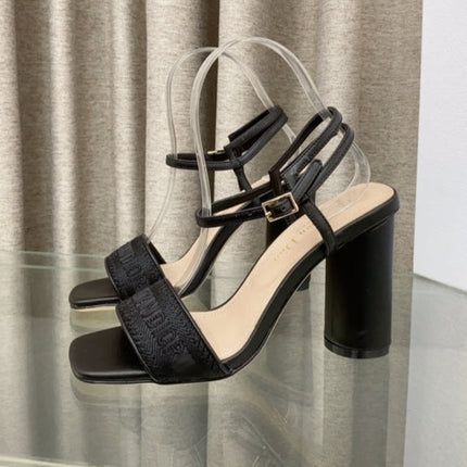 DWAY HIGH HEEL EMBROIDERED SANDAL BLACK CALFSKIN 95 MM